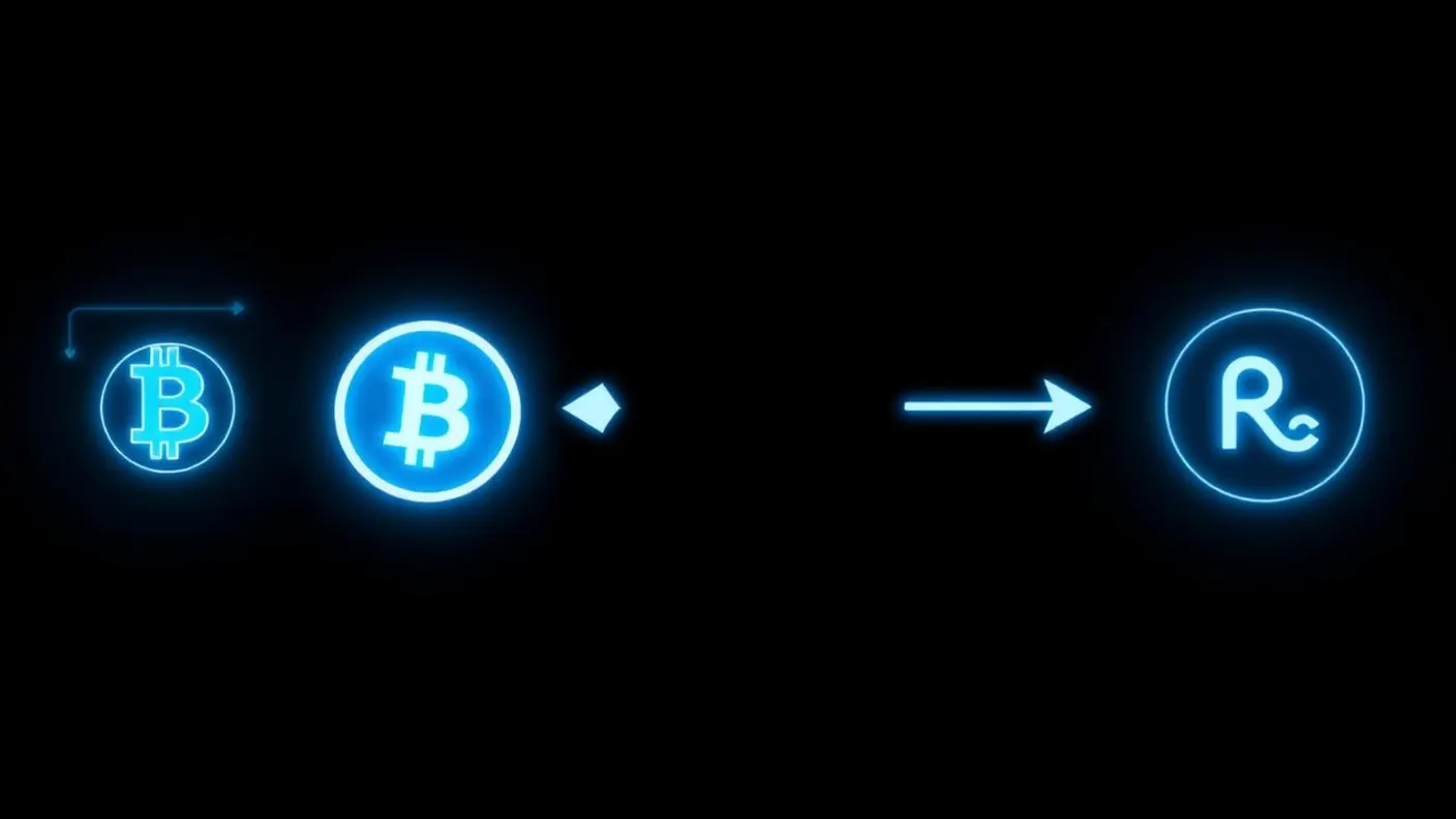 Diagrama de conversão mostrando o Bitcoin sendo convertido em dólar e depois em real